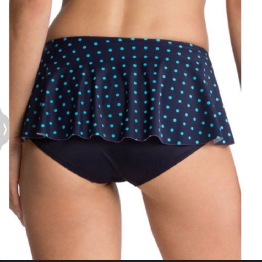 NWT $78 SPANX Flirty Skirted Swim Bottom Navy Splash Polka Dot Bikini Bottom Sz6